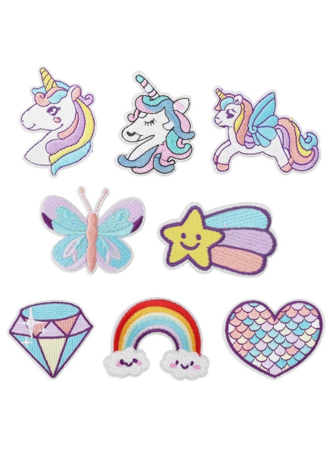 fantasize 8pcs Dreamy Unicorn Iron-On Patches for Girls – Embroidered Heart, Butterfly, Diamond Patches for DIY Clothing, Backpack, Hat, Jeans, Dresses - Image 1